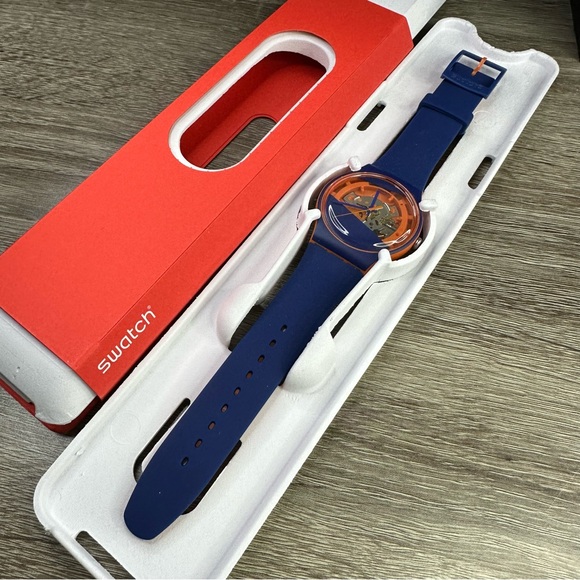 NEW✅LIMITED EDITION✅ Swatch MYRTIL-TECH Blue And Orange Skeleton Unisex Watch - Picture 6 of 13